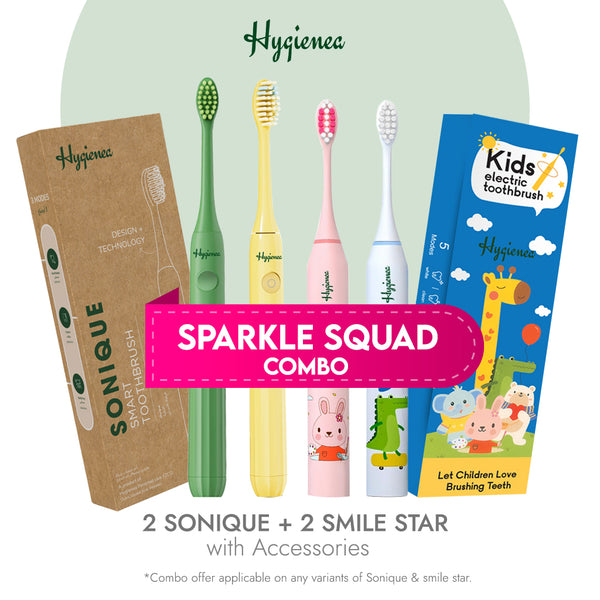 Sparkle Squad - 2 Sonique Adult Electric Toothbrush + 2 Smile Star Kids Electric Toothbrush
