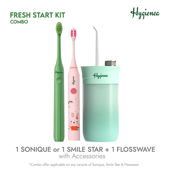 Fresh Start Kit - 1 Sonique Adult Electric Toothbrush or 1 Smile Star Kids Electric Toothbrush + 1 FlossWave Water Flosser