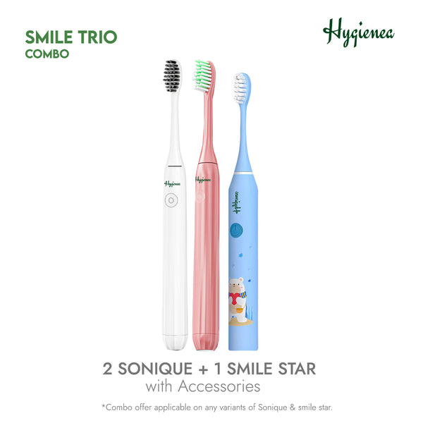 Smile Trio - 2 Sonique Adult Electric Toothbrush + 1 Smile Star Kids Electric Toothbrush