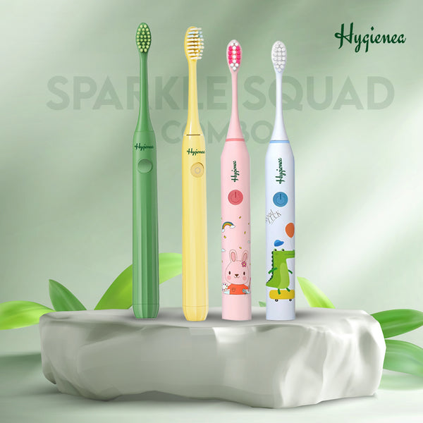 Sparkle Squad - 2 Sonique Adult Electric Toothbrush + 2 Smile Star Kids Electric Toothbrush