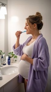 pregnant-woman-is-brushing-her-teeth-doing-night-routine-before-bed